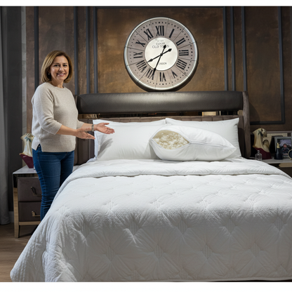 Çift Kişilik Merinos Kuzu Yünü Yorgan(195 x 215 cm) + İki Adet Boncuk Yünü Yastık